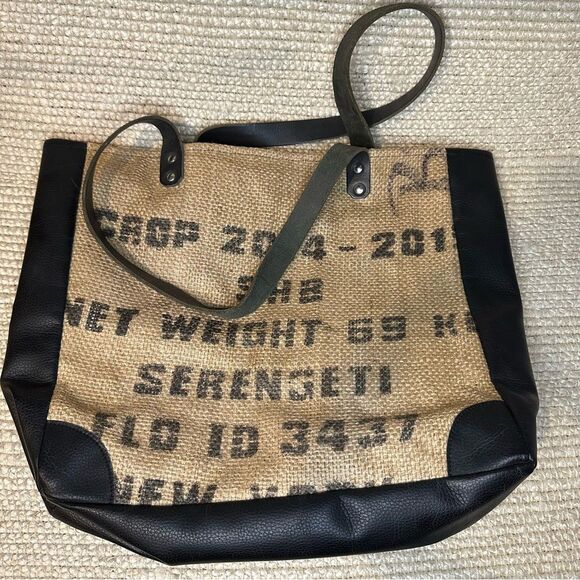 New GRACIE GREENE Serengeti burlap/leather tote bag